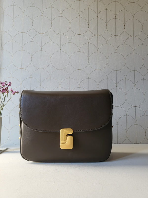 Borsa tracolla in pelle taupe mini