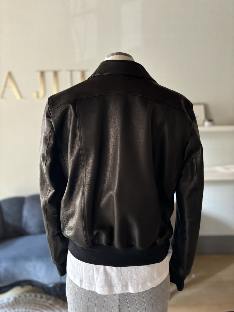 Leather bomber jacket