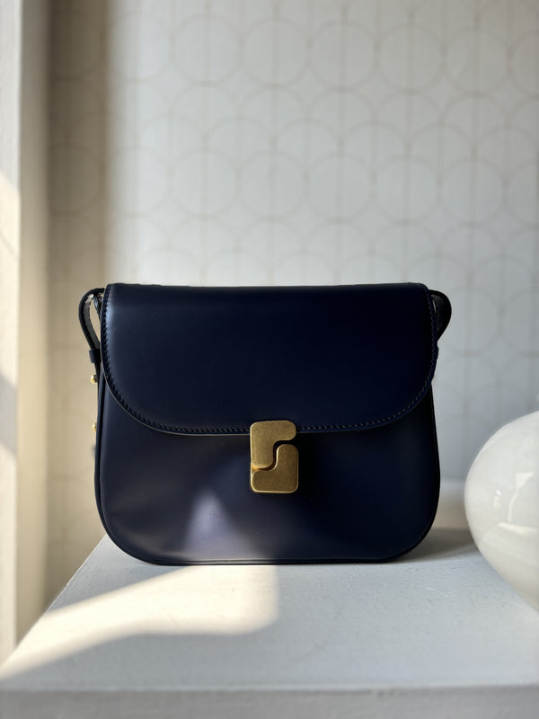 Borsa tracolla in pelle blu notte mini